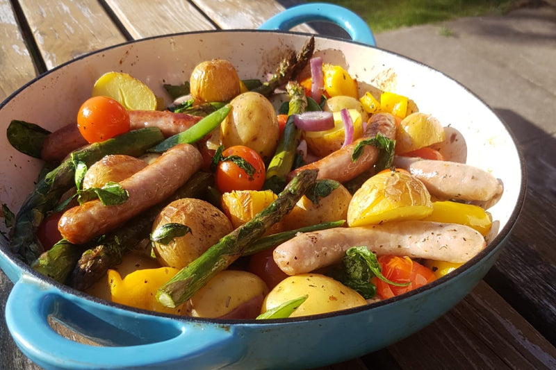 SUMMER VEGETABLE AND SAUSAGE TRAYBAKE